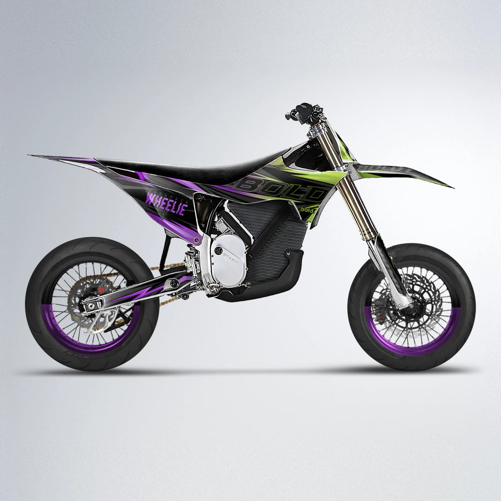 STORM Stark Varg SM supermoto graphics kit in Purple & Yellow
