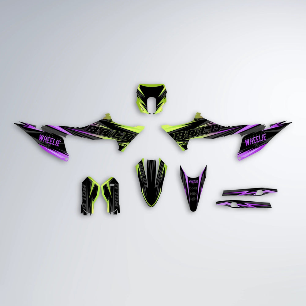 STORM Stark Varg SM graphics kit parts layout in Purple & Yellow