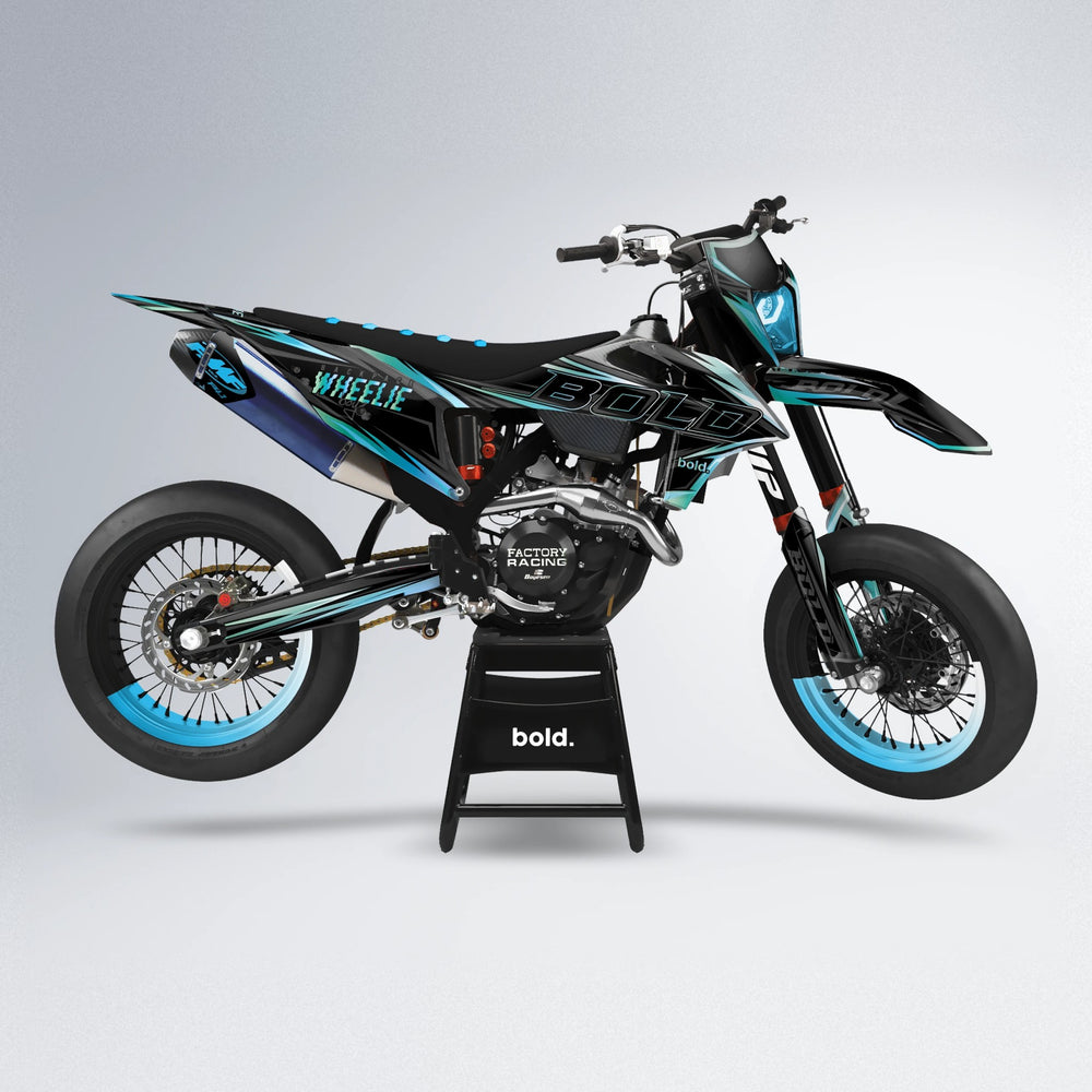 STORM supermoto graphics kit in Light Blue & White