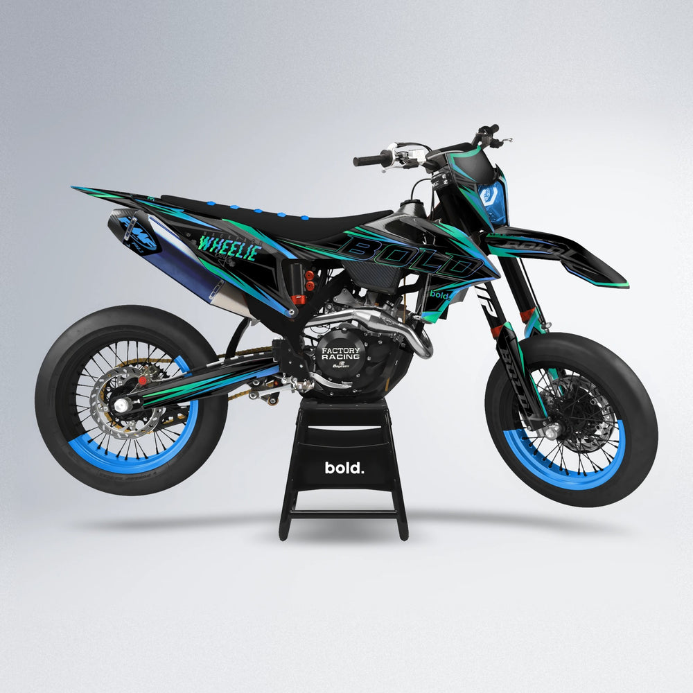 STORM supermoto graphics kit in Teal/Green
