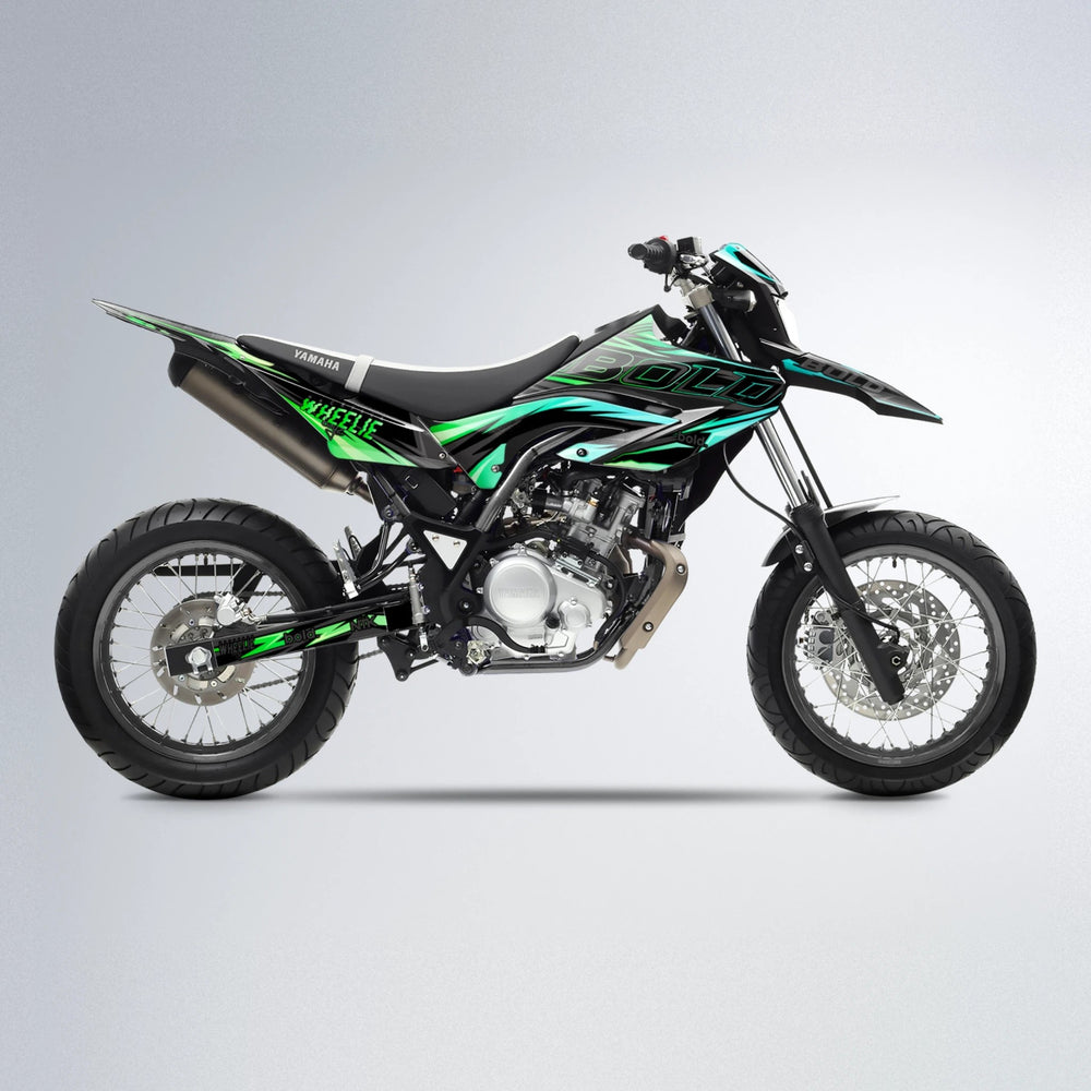 STORM Yamaha WR 125X supermoto graphics kit in Cyan & Green