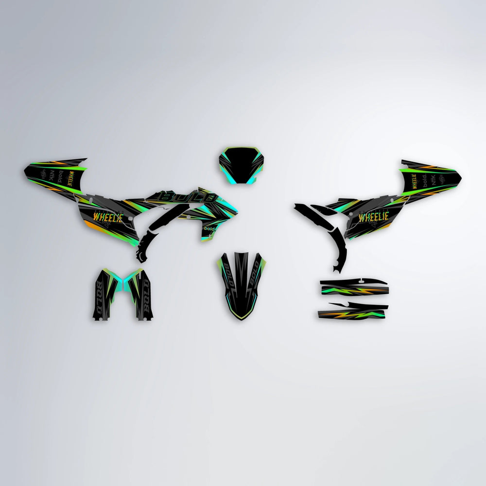 STORM Yamaha YZF SM graphics kit parts layout in Cyan & Green