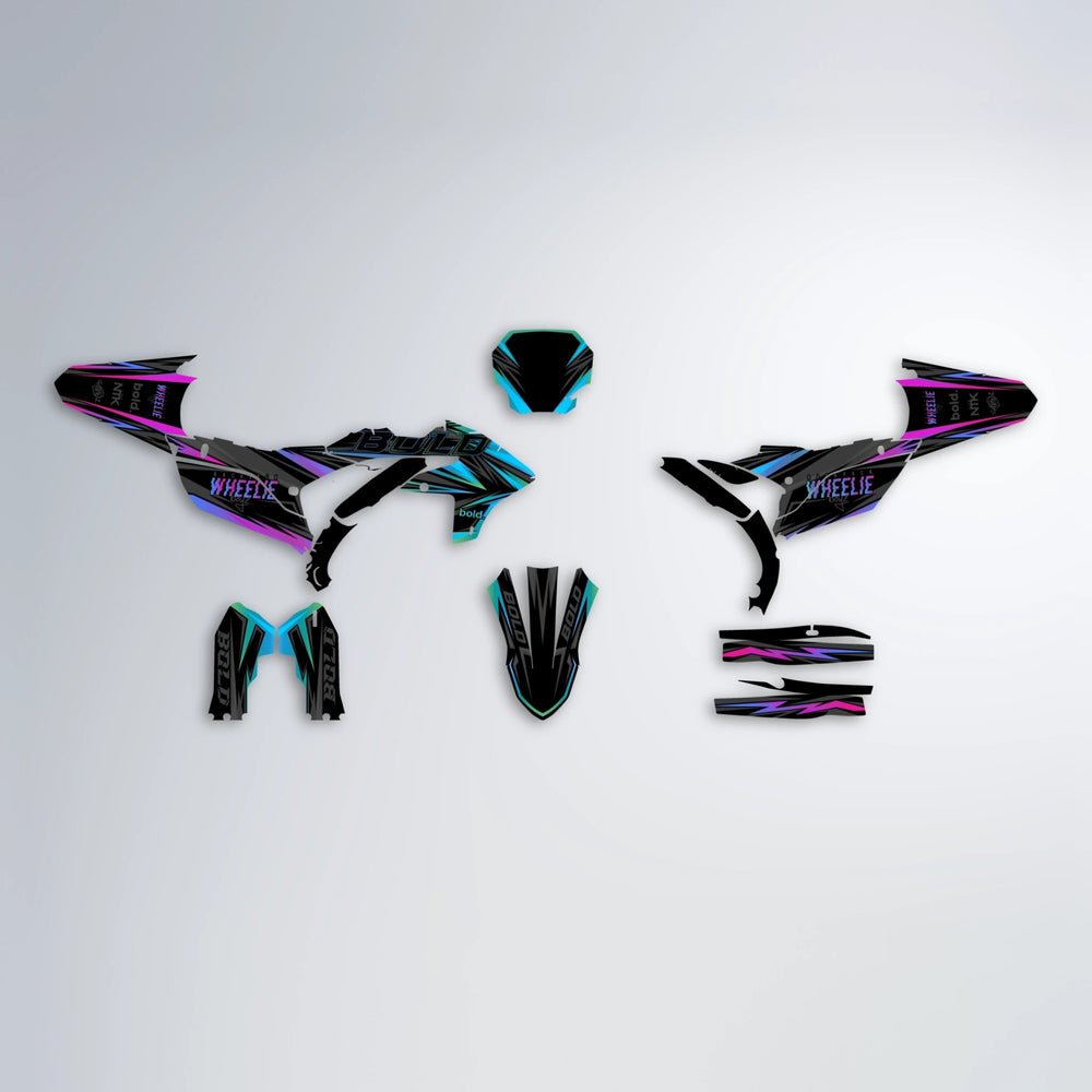 STORM Yamaha YZF SM graphics kit parts layout in Pink & Light Blue