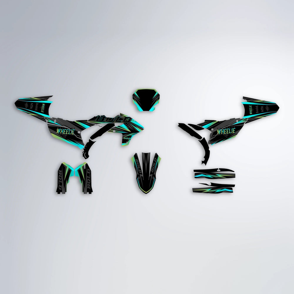 STORM Yamaha YZF SM graphics kit parts layout in Teal