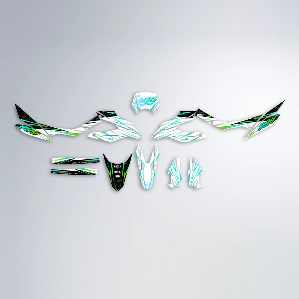 SUNRISE Aprilia SX 125 graphics kit parts layout in Cyan & Green