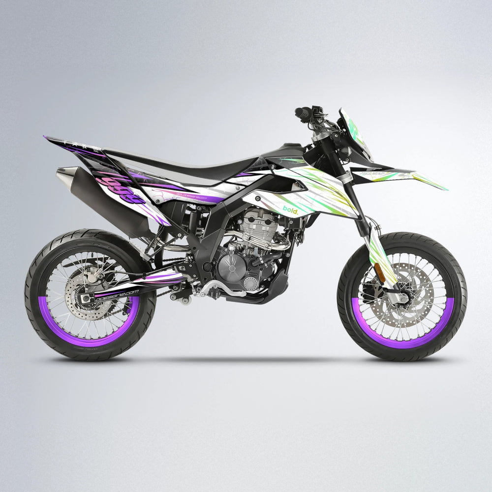 SUNRISE Aprilia SX 125 supermoto graphics kit in Purple & Yellow