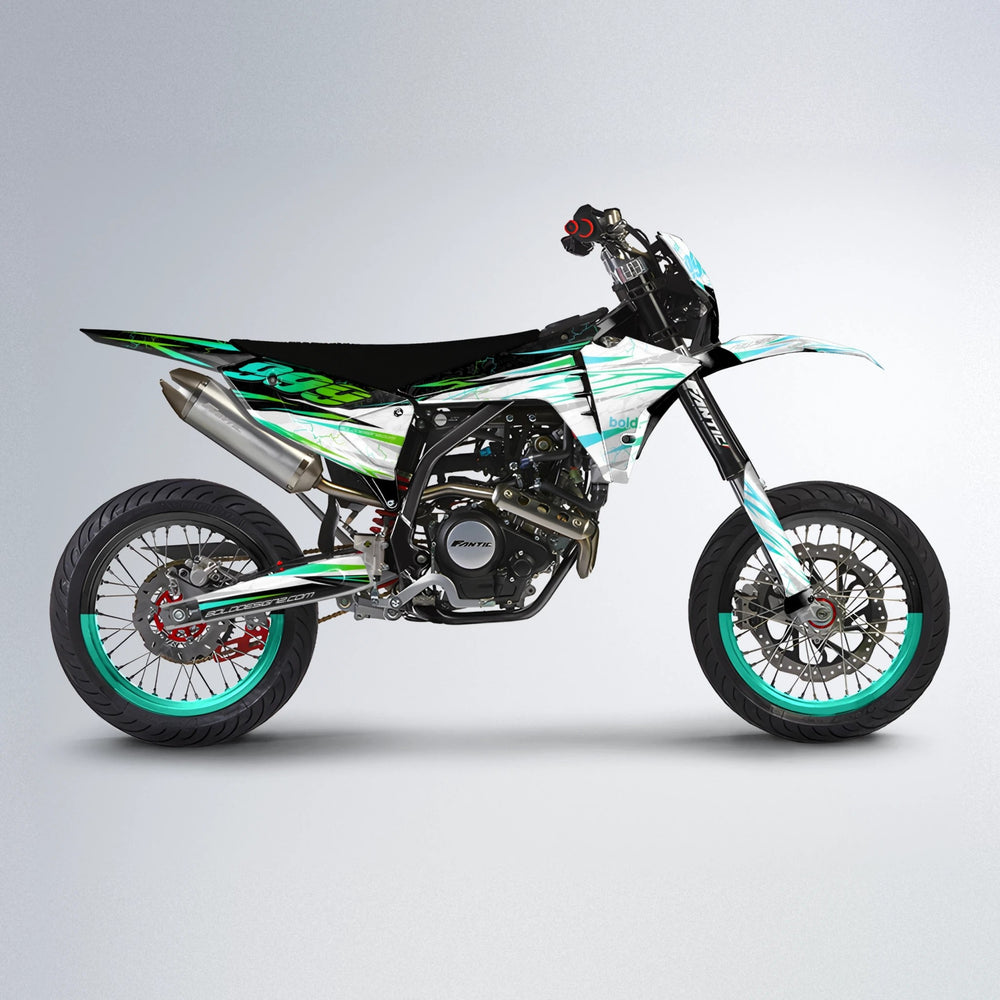 SUNRISE Fantic supermoto graphics kit in Cyan & Green