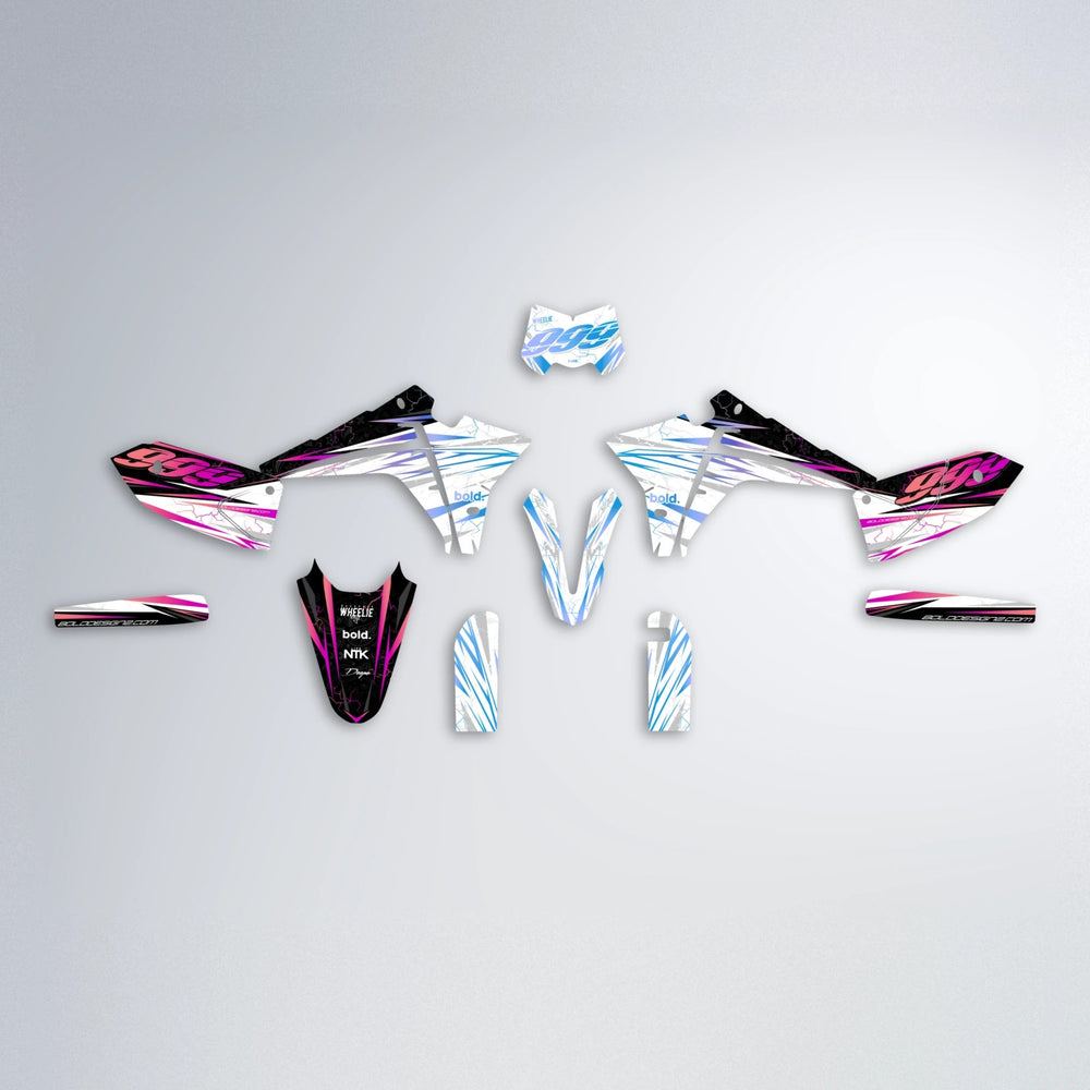 SUNRISE Fantic graphics kit parts layout in Pink & Light Blue