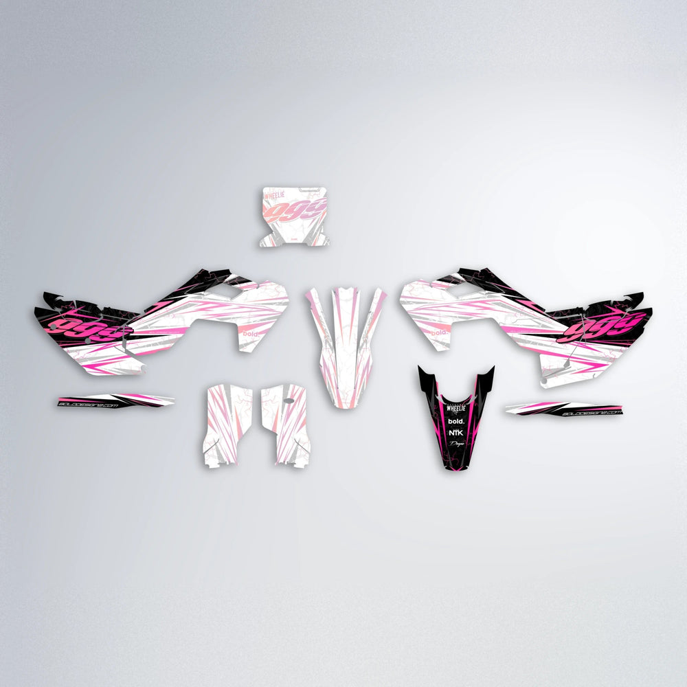 SUNRISE Husqvarna FE/TE graphics kit parts layout in Flamingo