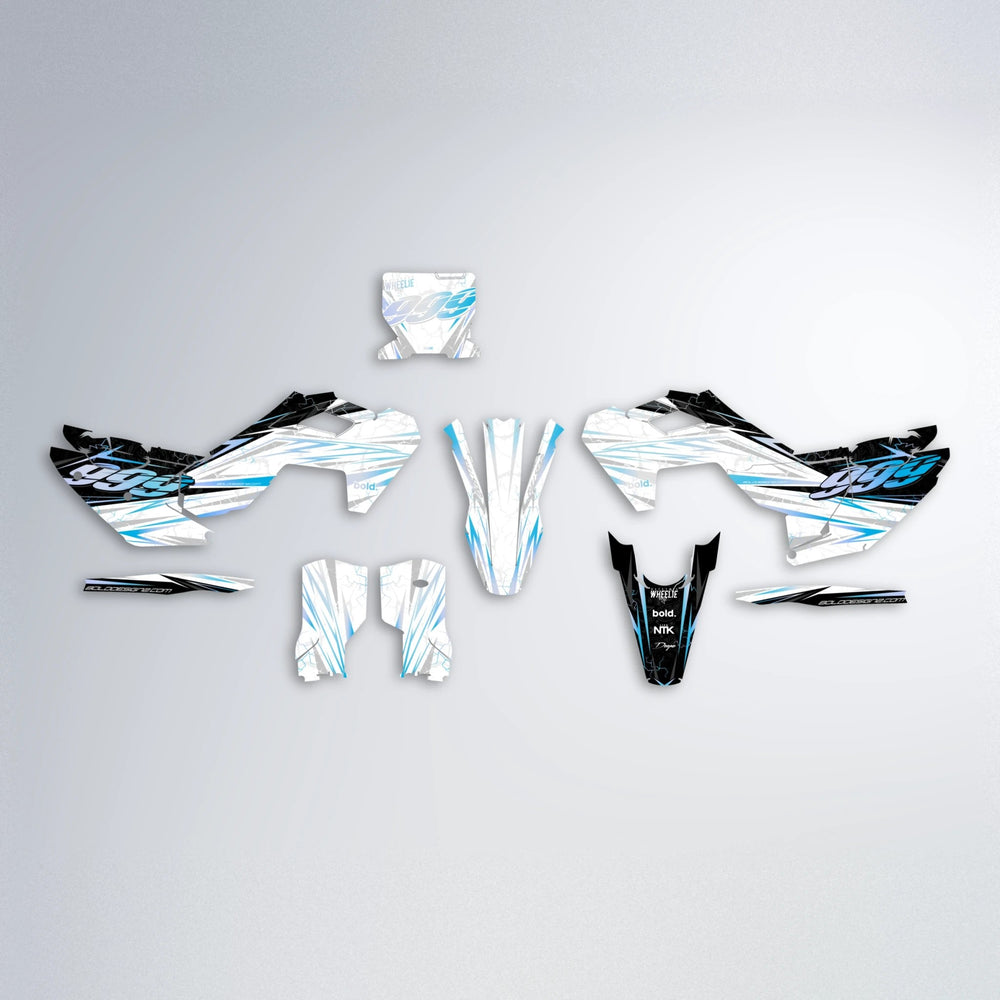 SUNRISE Husqvarna FE/TE graphics kit parts layout in Light Blue & White