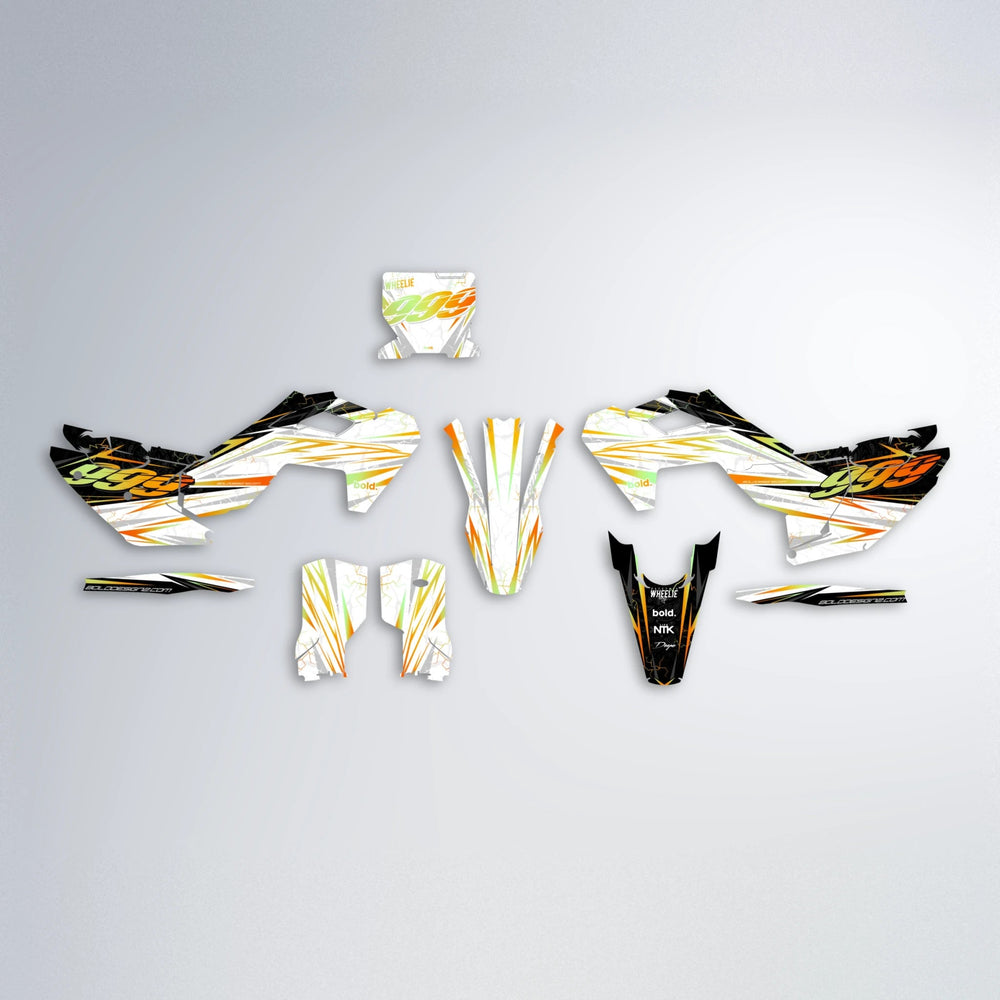 SUNRISE Husqvarna FE/TE graphics kit parts layout in Orange & Yellow