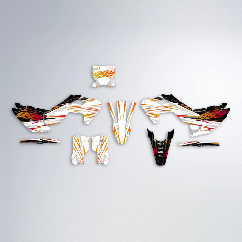 SUNRISE Husqvarna FE/TE graphics kit parts layout in Red & Orange