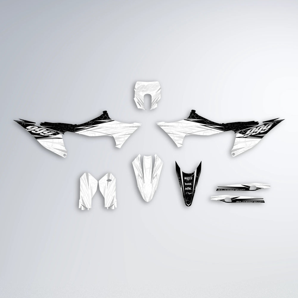 SUNRISE Stark Varg MX graphics kit parts layout in White