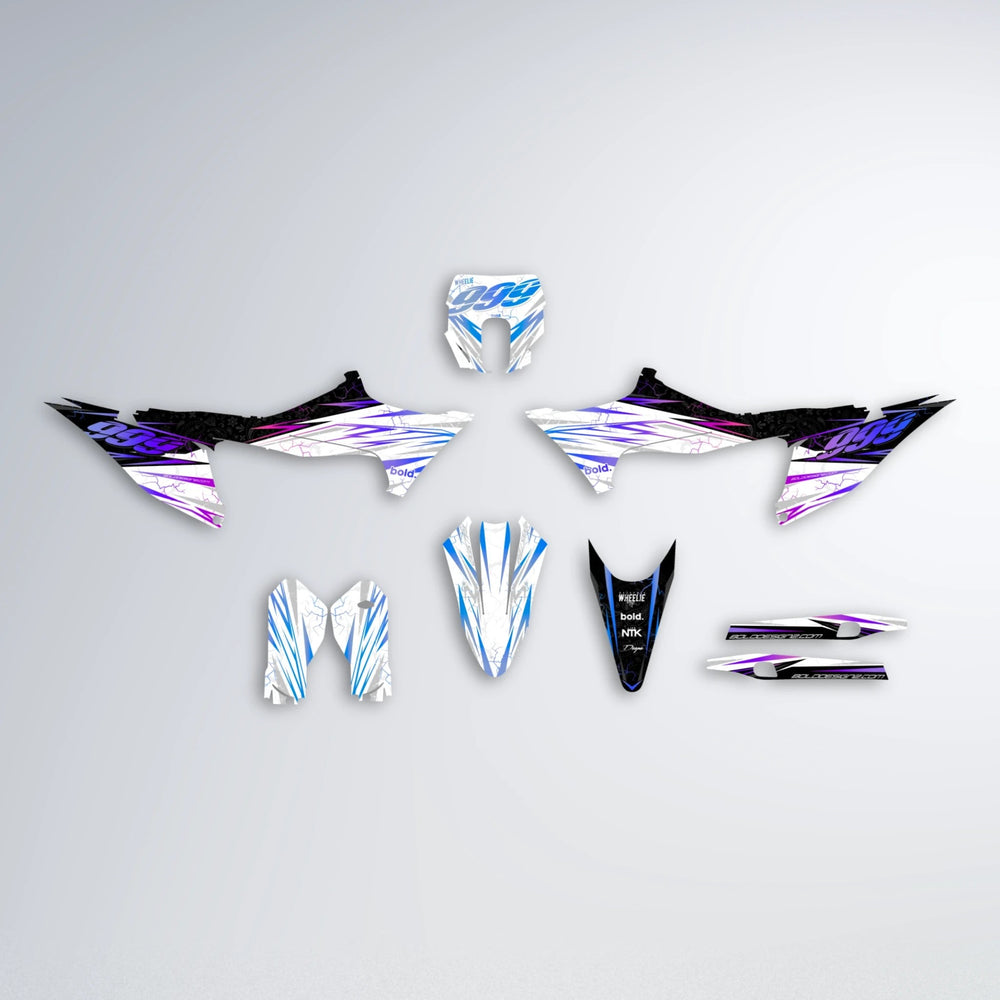 SUNRISE Stark Varg SM graphics kit parts layout in Blue Purple Fade