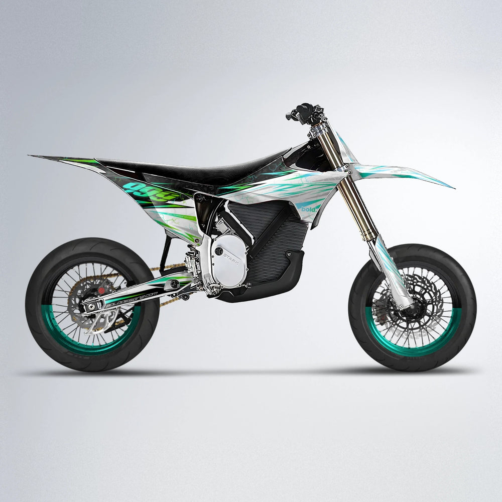 SUNRISE Stark Varg SM supermoto graphics kit in Cyan & Green