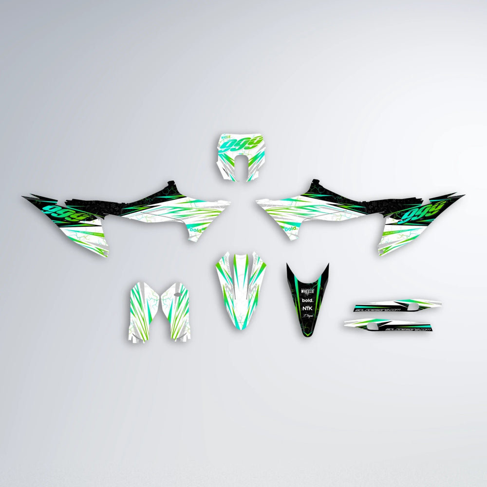 SUNRISE Stark Varg SM graphics kit parts layout in Green