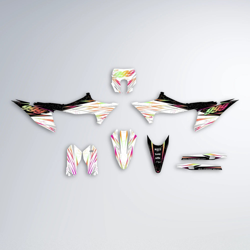 SUNRISE Stark Varg SM graphics kit parts layout in Pink & Yellow
