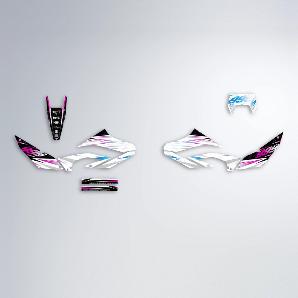 SUNRISE Yamaha WR 125X graphics kit parts layout in Pink & Light Blue