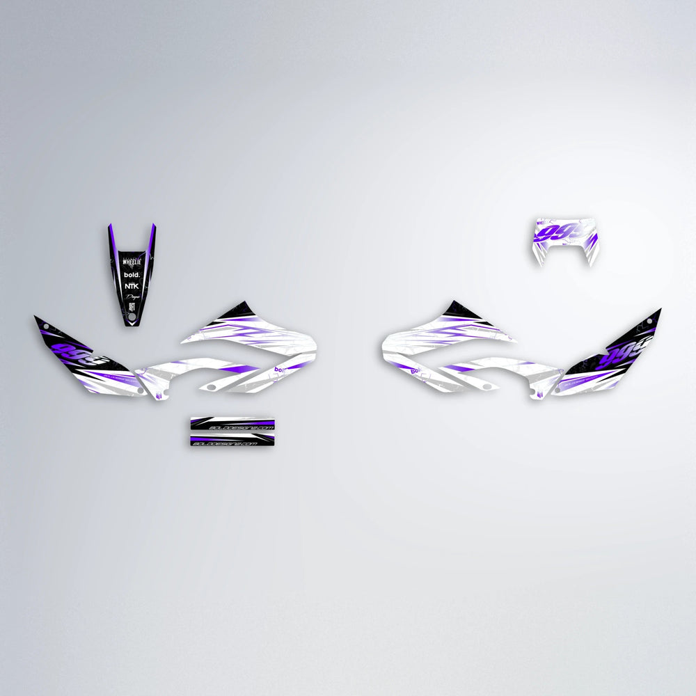 SUNRISE Yamaha WR 125X graphics kit parts layout in Purple