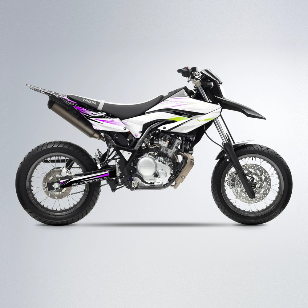 SUNRISE Yamaha WR 125X supermoto graphics kit in Purple & Yellow