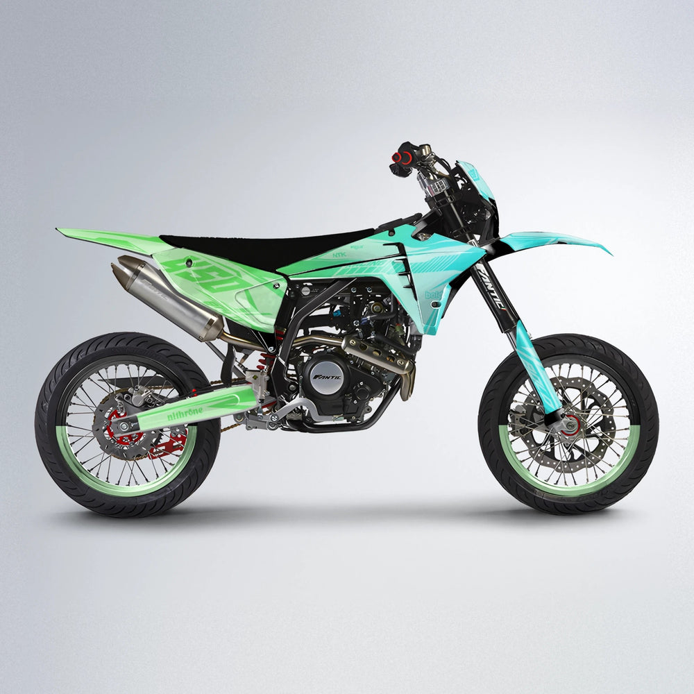 TEMPEST Fantic supermoto graphics kit in Cyan & Green