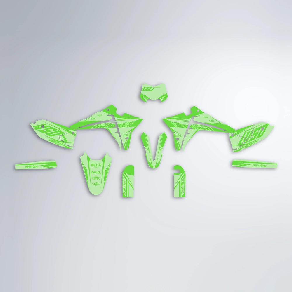 TEMPEST Fantic graphics kit parts layout in Green