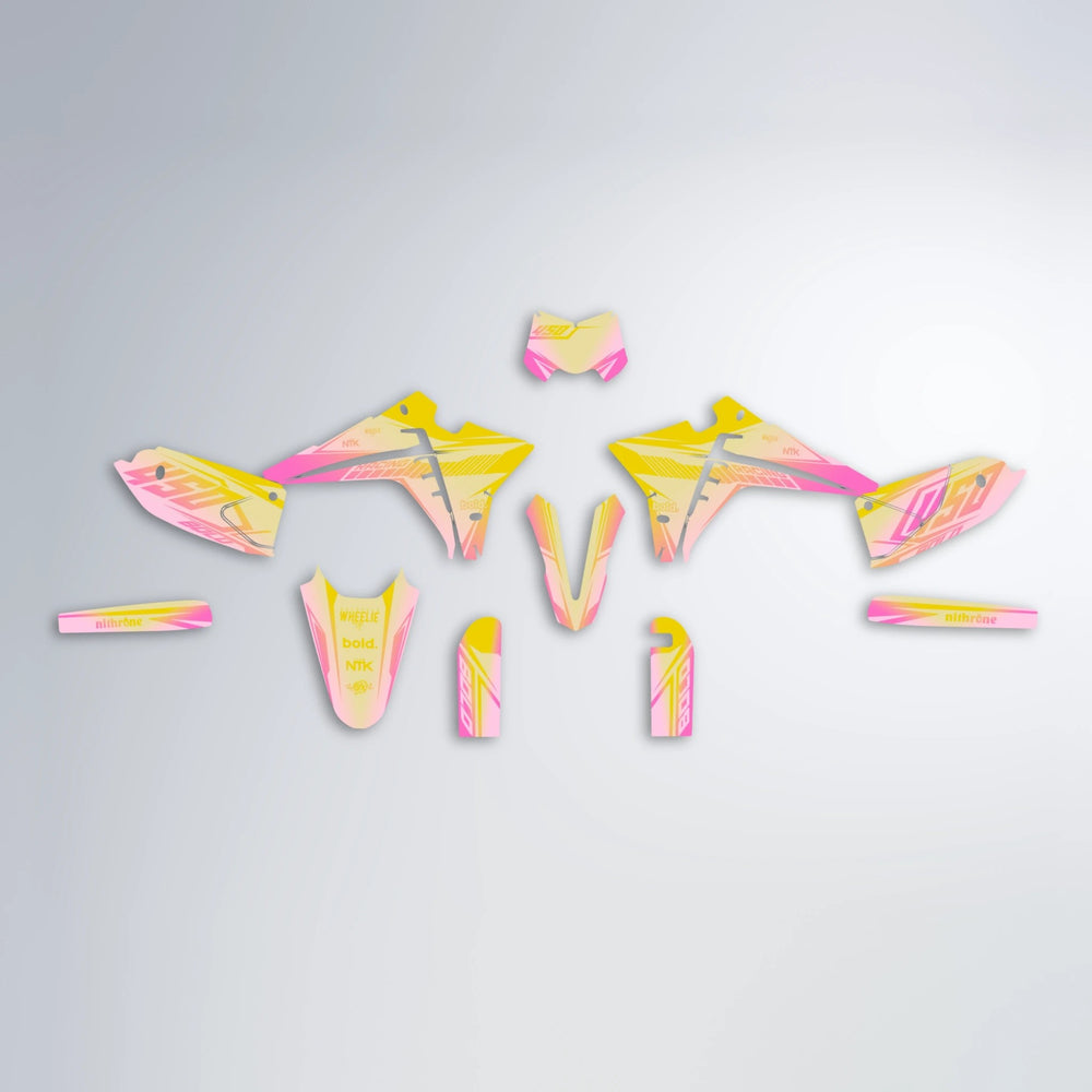TEMPEST Fantic graphics kit parts layout in Pink & Yellow