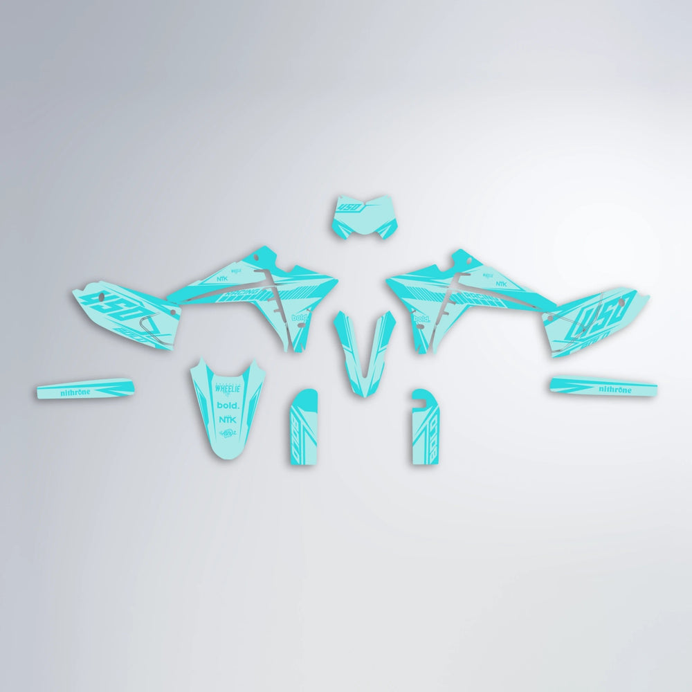 TEMPEST Fantic graphics kit parts layout in Teal