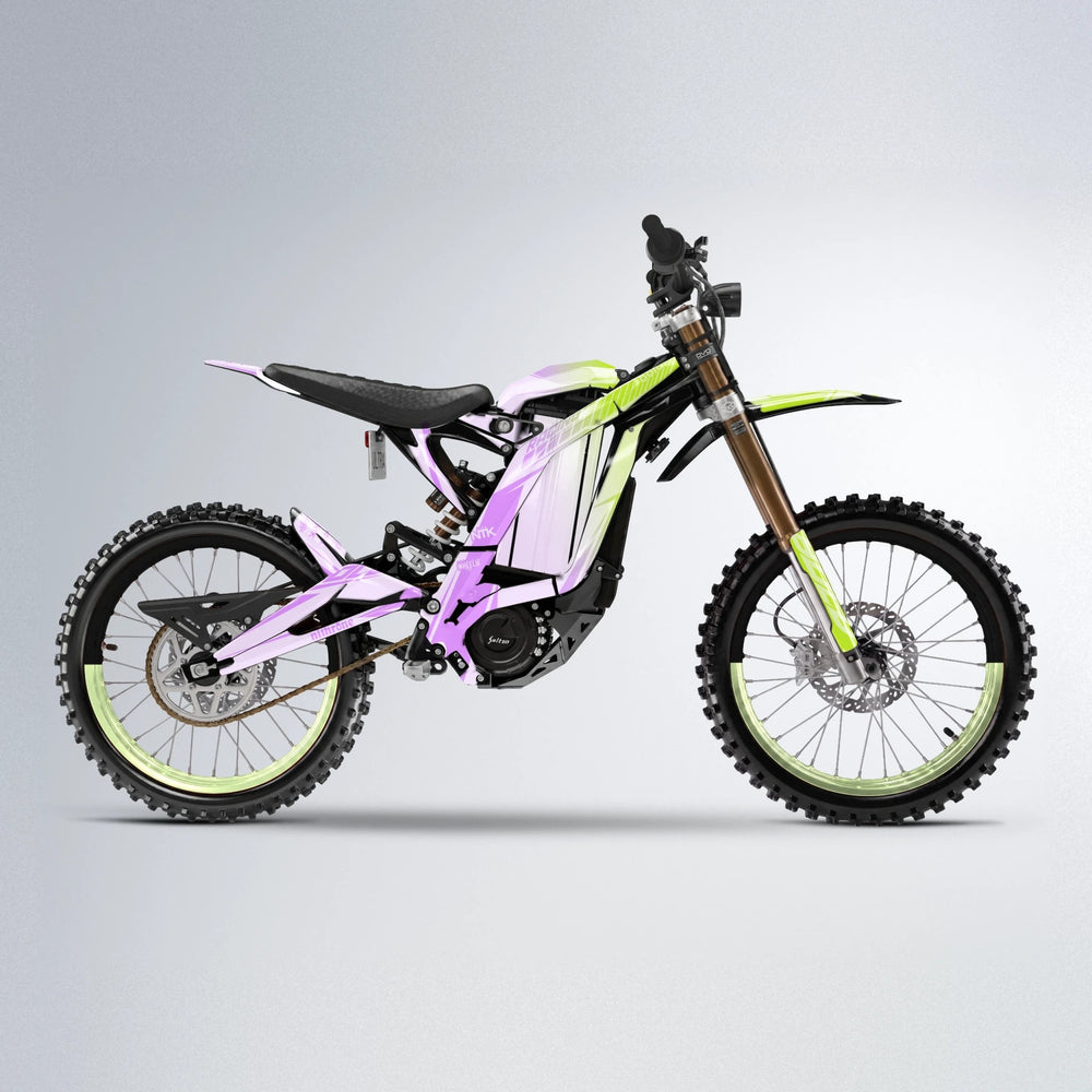 TEMPEST Sur-Ron Light Bee motocross graphics kit in Purple & Yellow