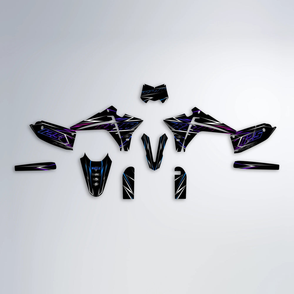 TEMPTATION Fantic graphics kit parts layout in Blue Purple Fade