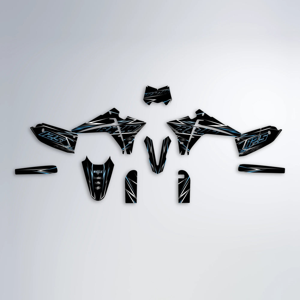 TEMPTATION Fantic graphics kit parts layout in Light Blue & White