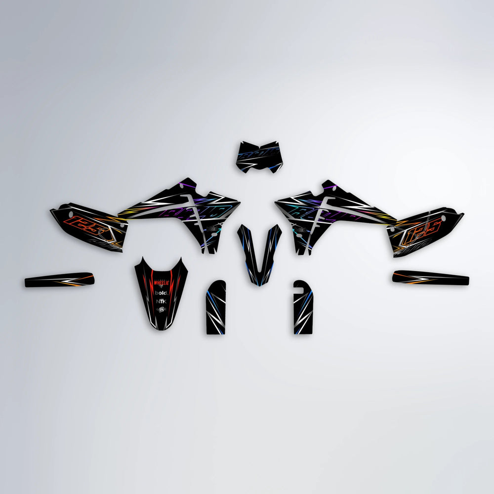 TEMPTATION Fantic graphics kit parts layout in Sunset Fade