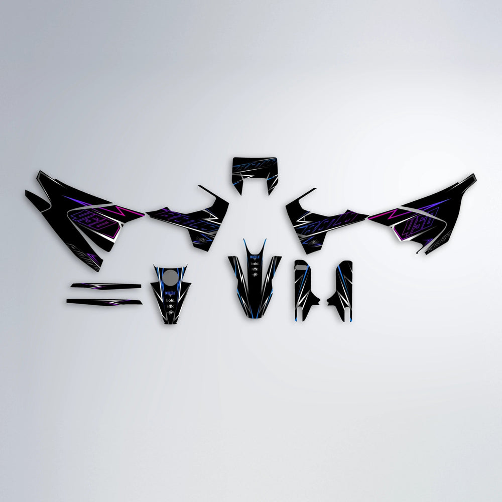 TEMPTATION Husqvarna 701 graphics kit parts layout in Blue Purple Fade
