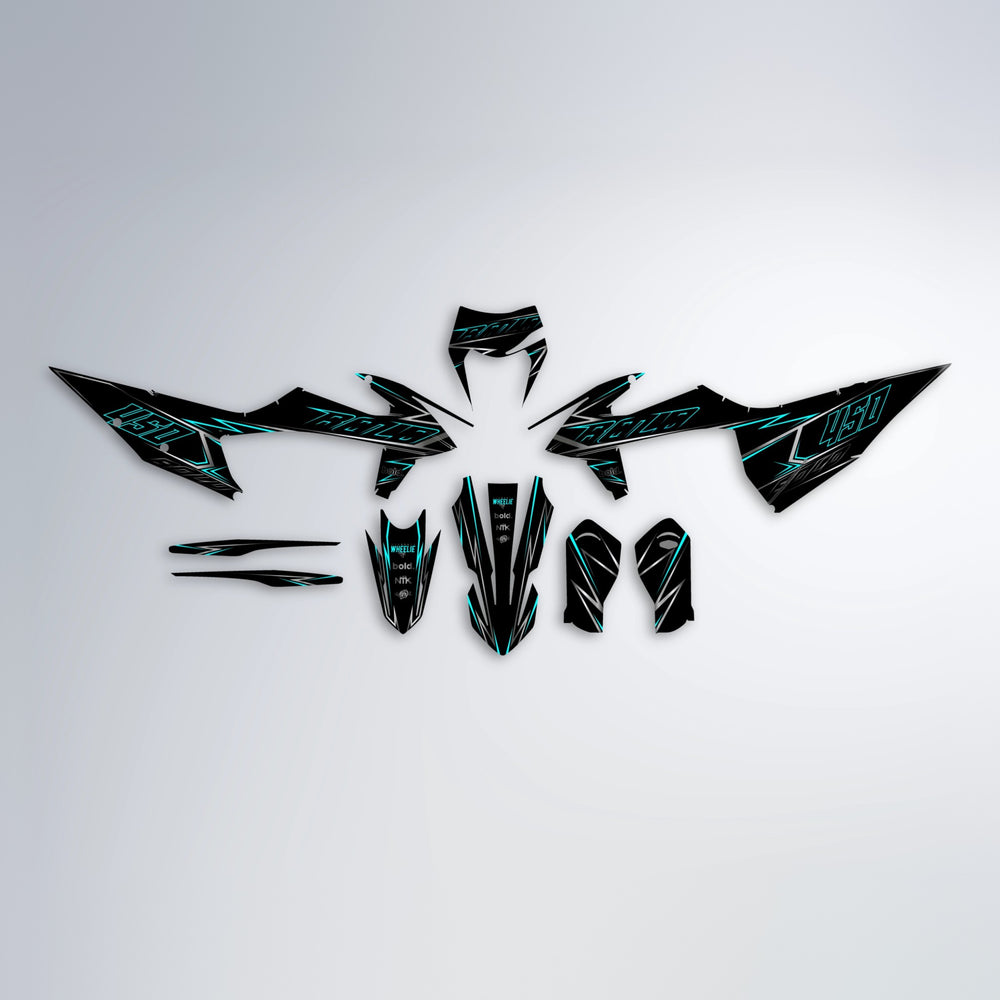 TEMPTATION graphics kit parts layout in Blue x Chrome