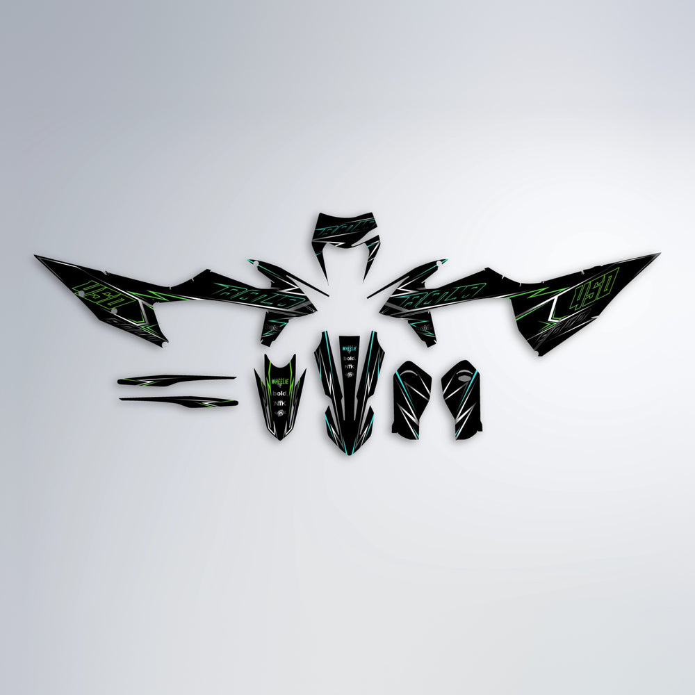 TEMPTATION graphics kit parts layout in Cyan & Green