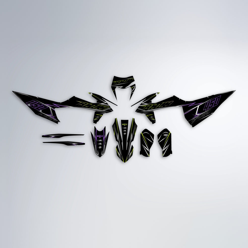 TEMPTATION graphics kit parts layout in Purple & Yellow