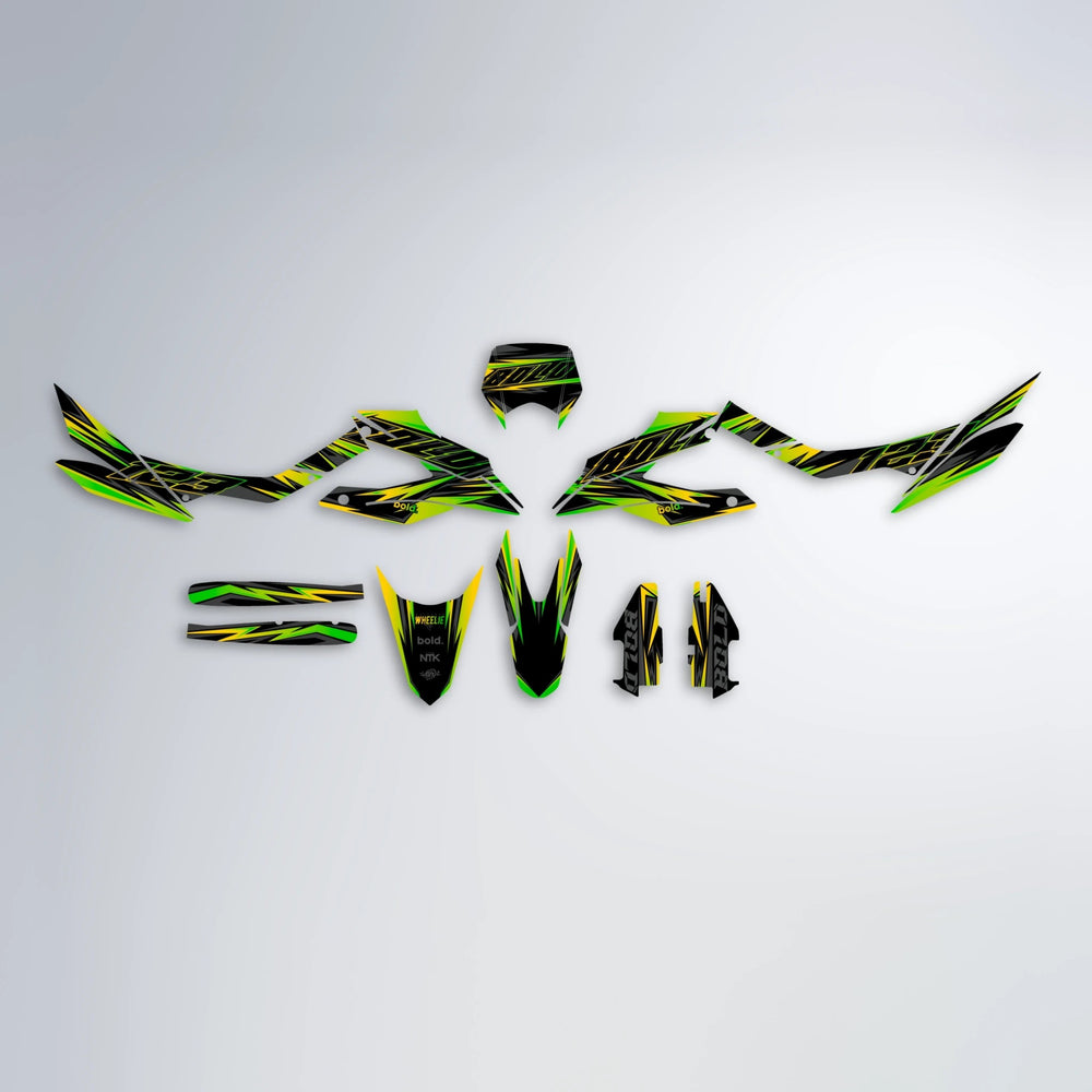 THUNDERSTRUCK Aprilia SX 125 graphics kit parts layout in Green