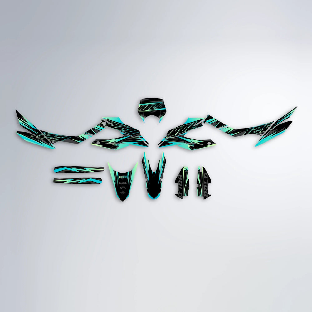 THUNDERSTRUCK Aprilia SX 125 graphics kit parts layout in Teal
