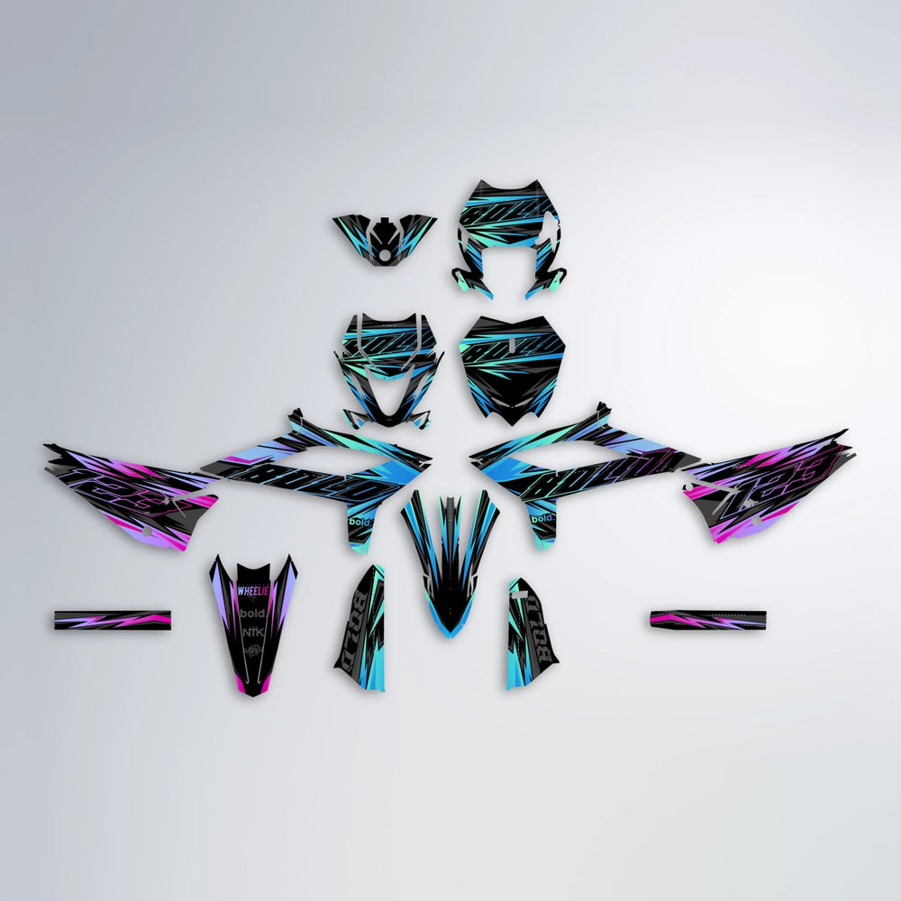 THUNDERSTRUCK Beta graphics kit parts layout in Pink & Light Blue