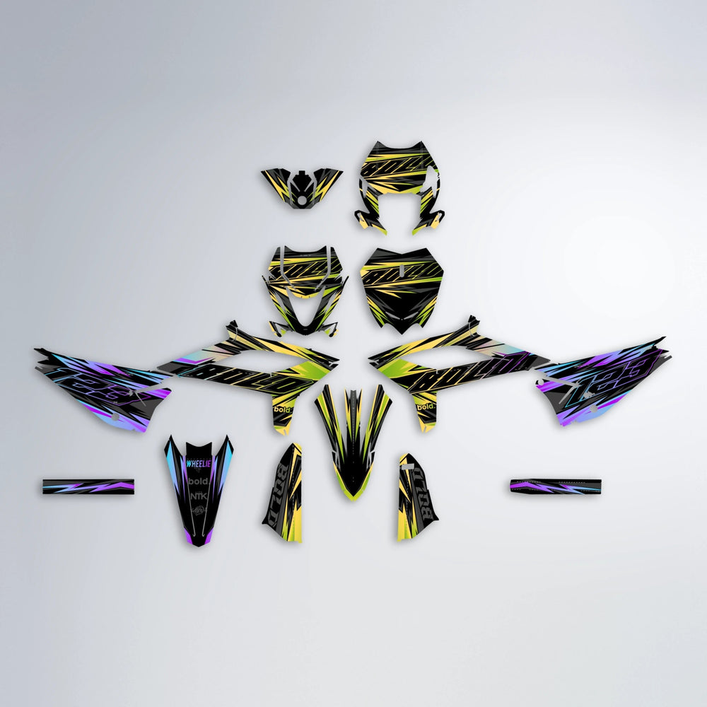 THUNDERSTRUCK Beta graphics kit parts layout in Purple & Yellow