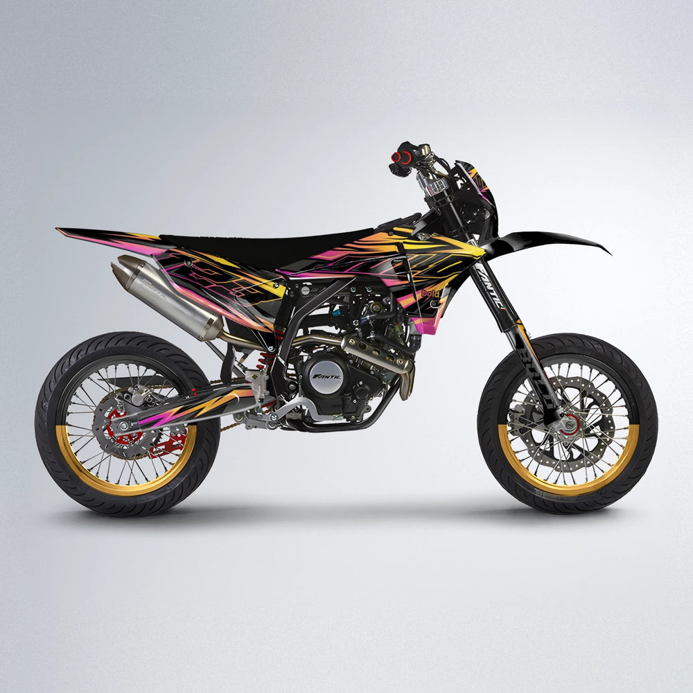 THUNDERSTRUCK Fantic supermoto graphics kit in Pink & Yellow