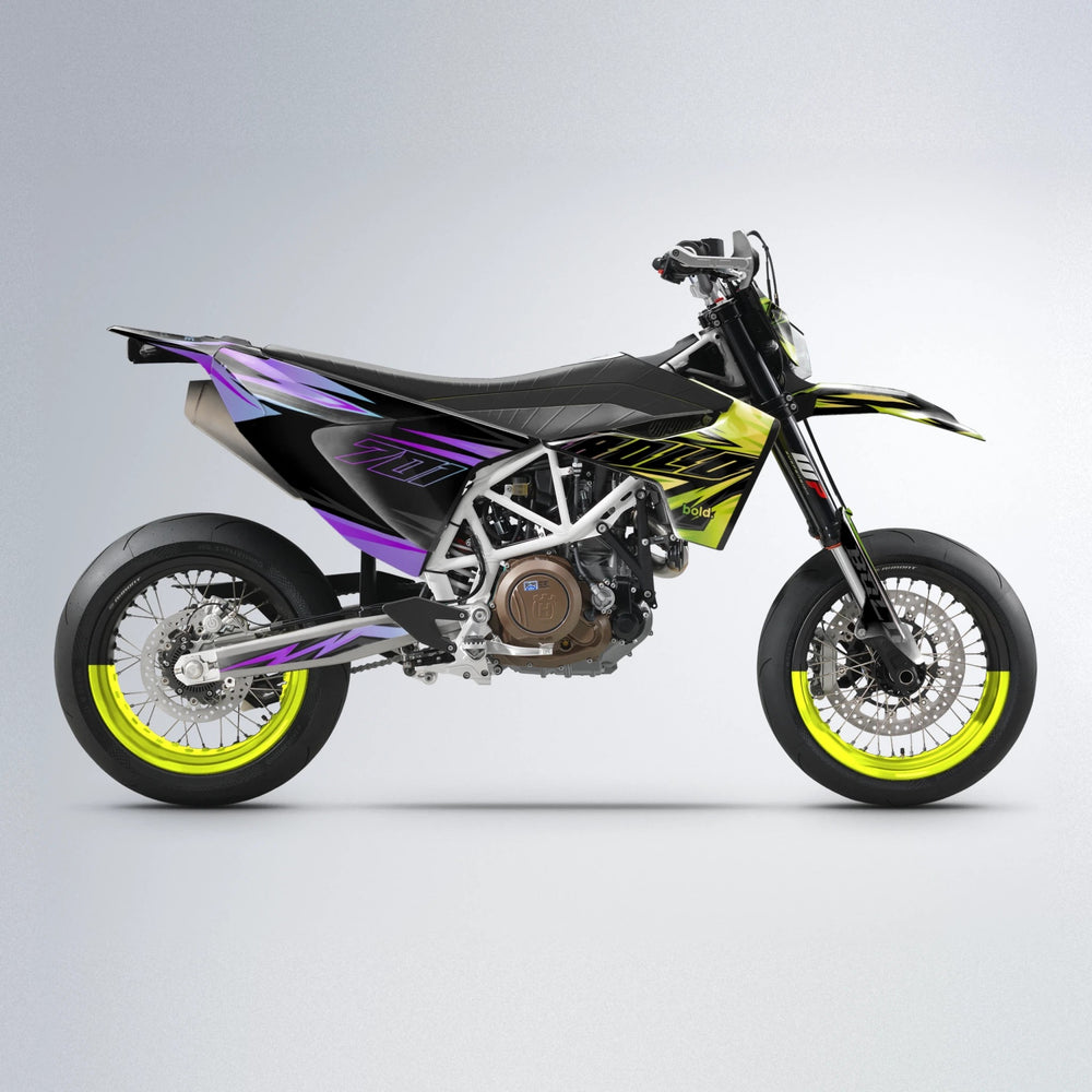 THUNDERSTRUCK Husqvarna 701 supermoto graphics kit in Purple & Yellow