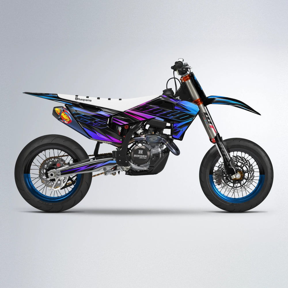 THUNDERSTRUCK Husqvarna FE/TE supermoto graphics kit in Blue Purple Fade