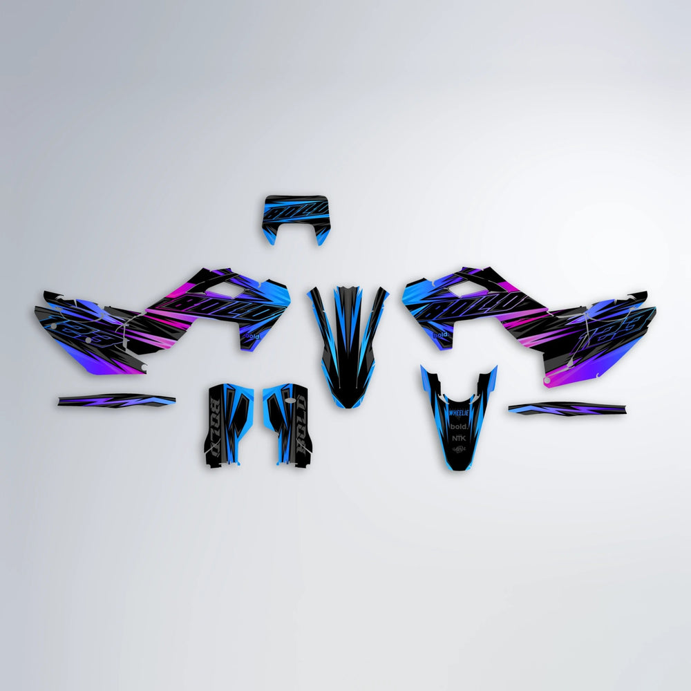 THUNDERSTRUCK Husqvarna FE/TE graphics kit parts layout in Blue Purple Fade