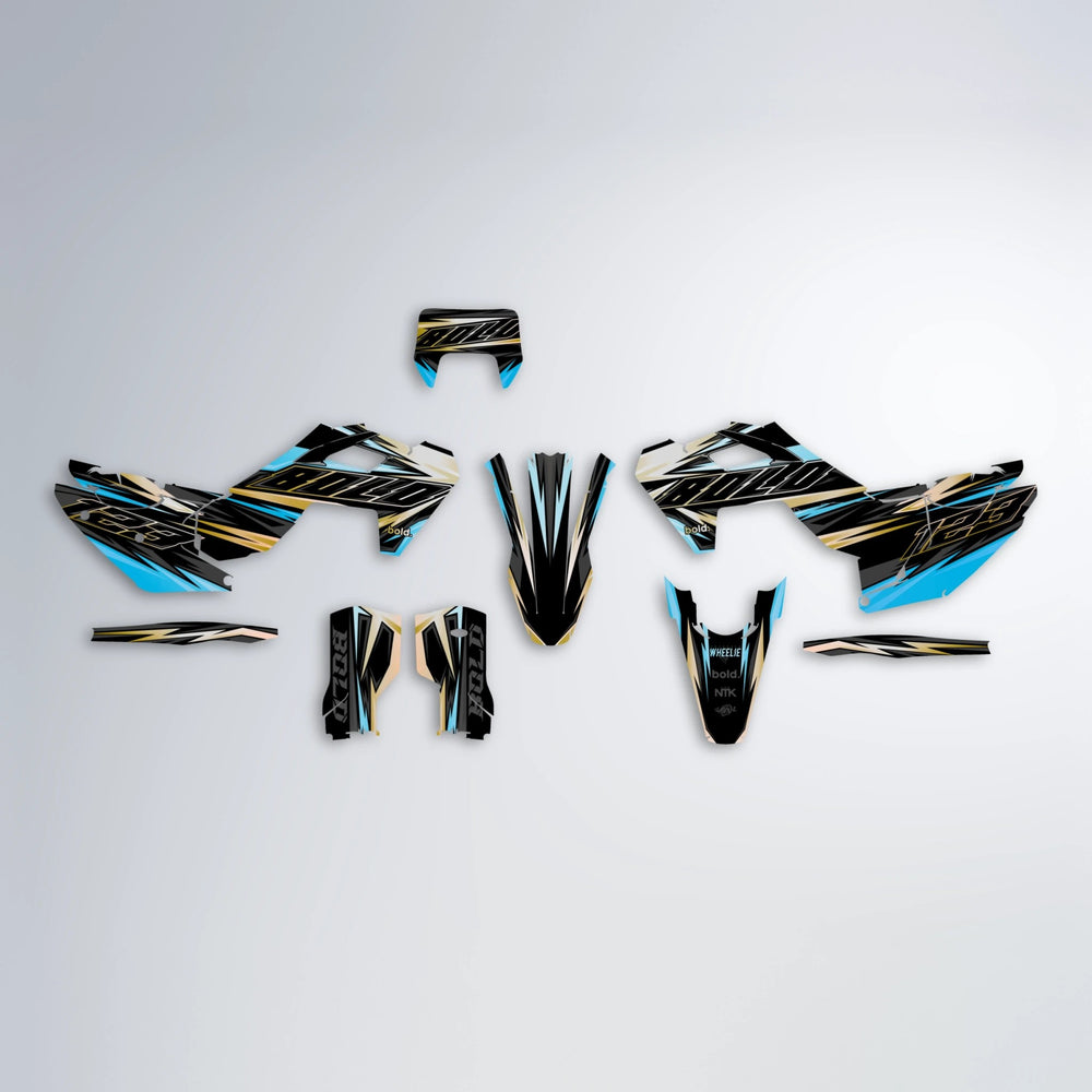 THUNDERSTRUCK Husqvarna FE/TE graphics kit parts layout in Light Blue & White