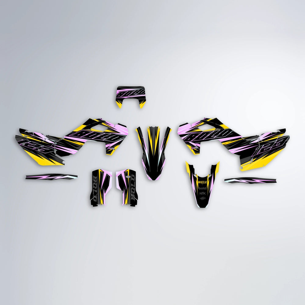 THUNDERSTRUCK Husqvarna FE/TE graphics kit parts layout in Yellow
