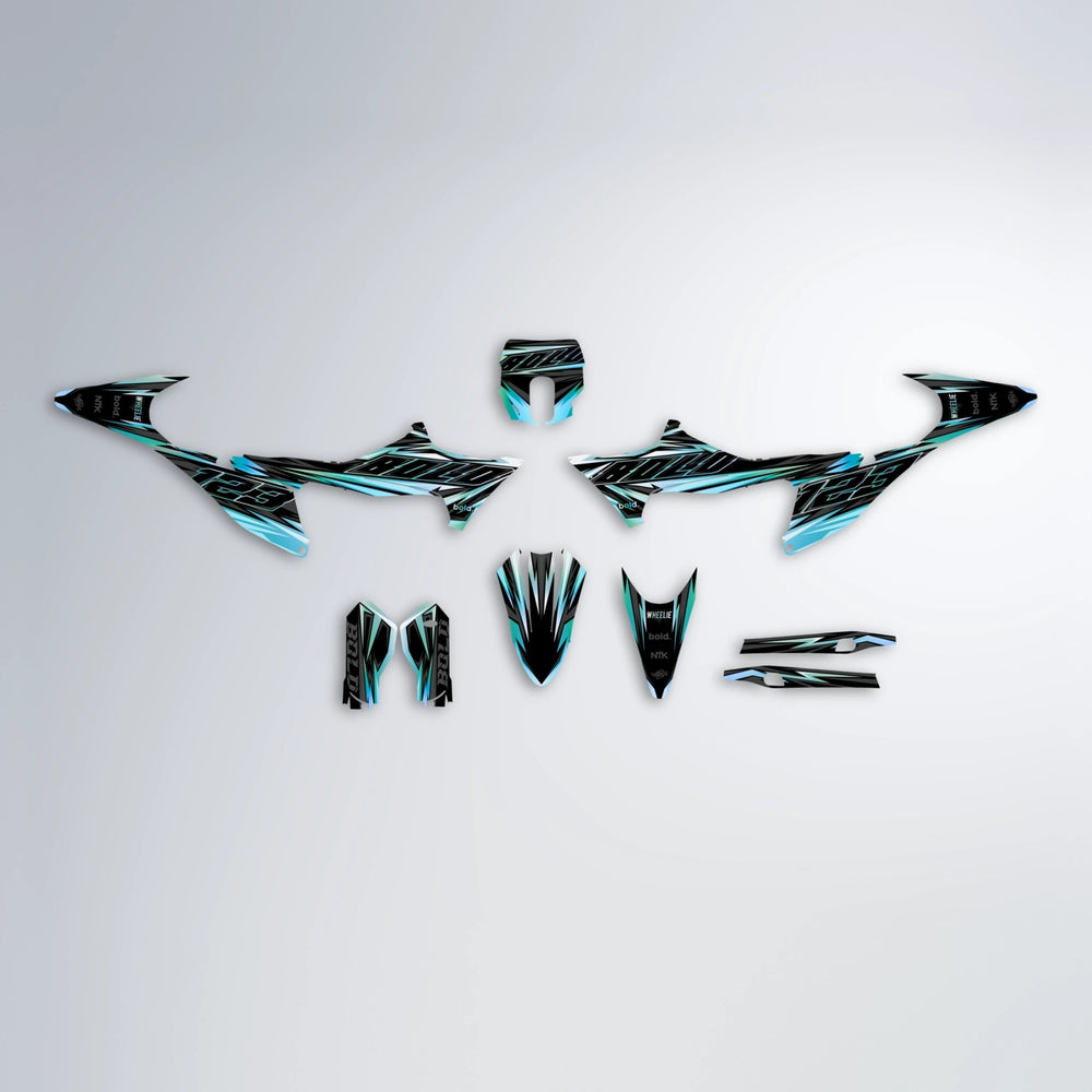 THUNDERSTRUCK Stark Varg SM graphics kit parts layout in Light Blue & White