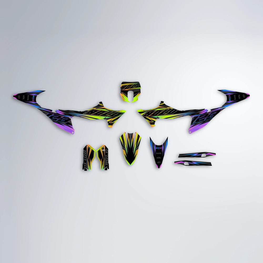 THUNDERSTRUCK Stark Varg SM graphics kit parts layout in Purple & Yellow
