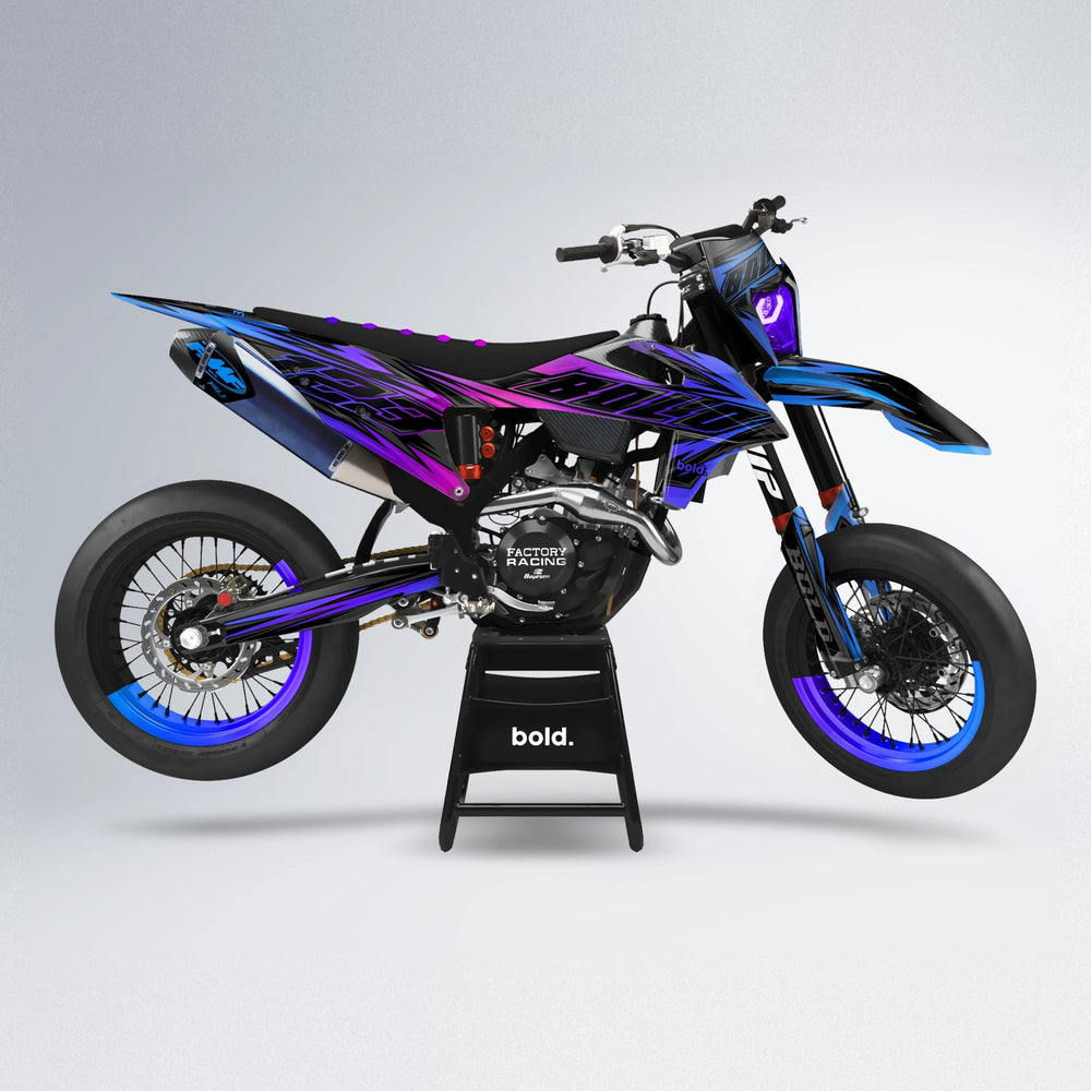 THUNDERSTRUCK supermoto graphics kit in Blue Purple Fade