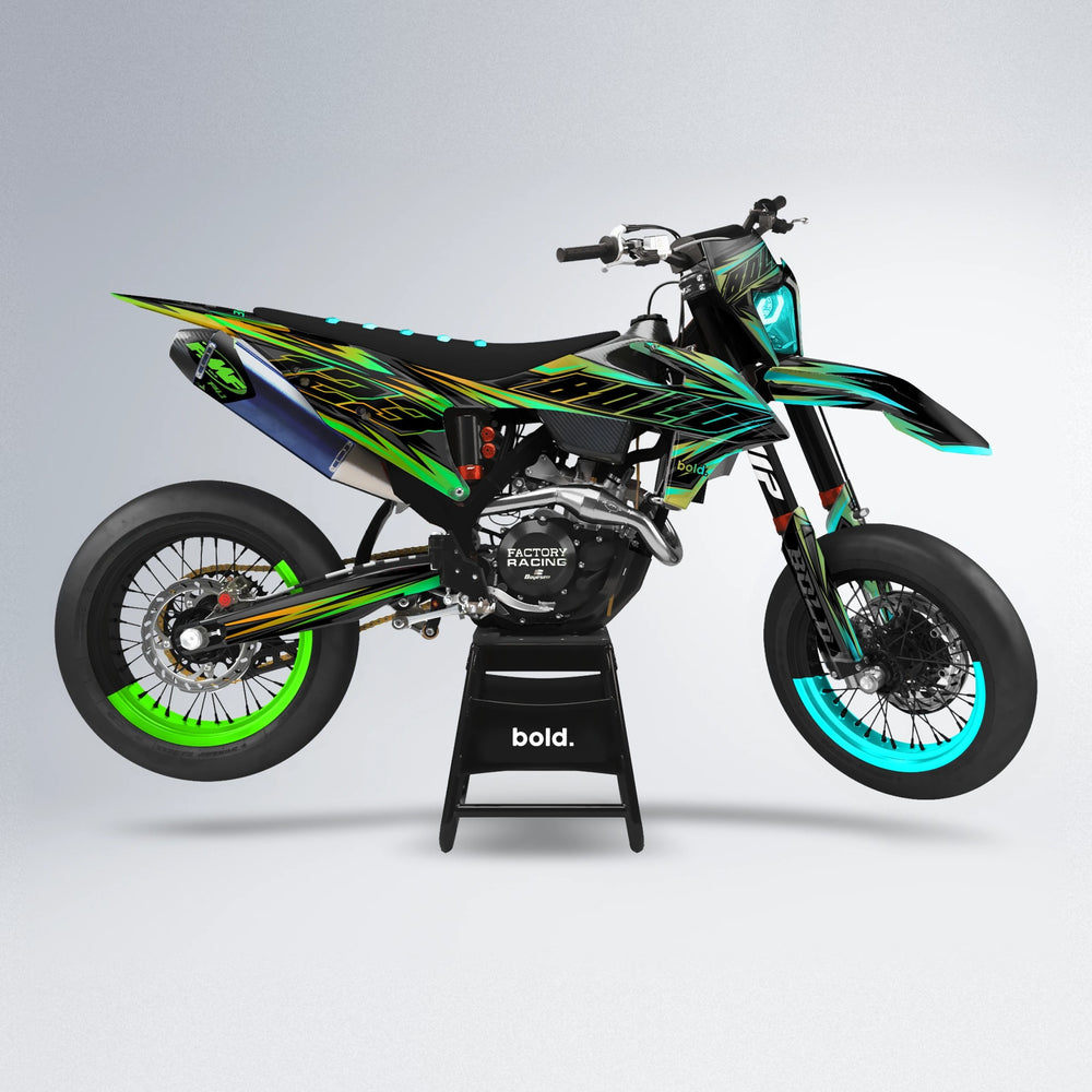 THUNDERSTRUCK supermoto graphics kit in Cyan & Green